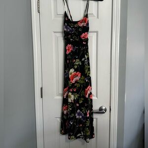 Express Black Floral Cutout Front Zip Maxi Dress Size M